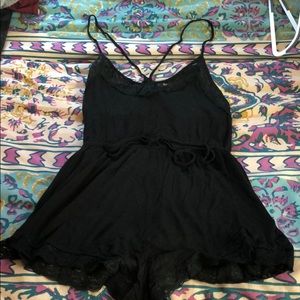 Black, lace trim romper